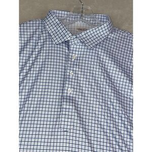 Collars & Co Mens 3XL Relaxed Fit Grid Check Dress Collar Polo Shirt Blue White